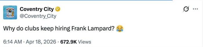 考文垂提前锁定升级资格 兰帕德梗成官方回应质